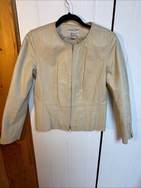 Newport News Cream Croc-Embossed Zip-Front Jacket